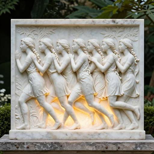 Glowing Marble Relief of Running Girls