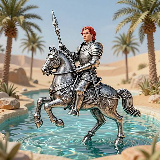 Knight Charging at Desert Oasis