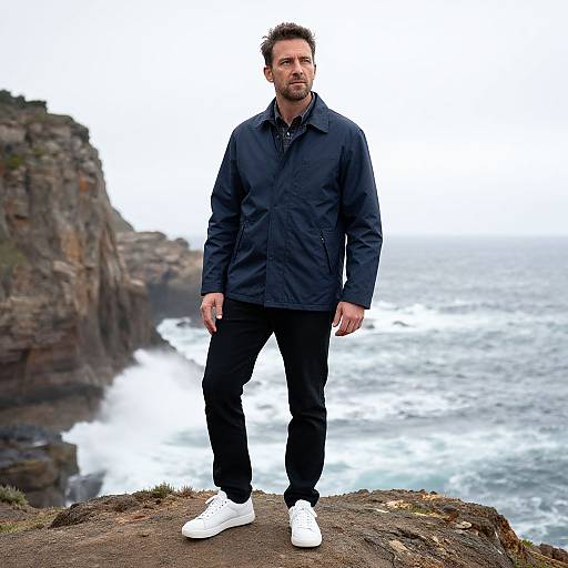 Man in Waxed Jacket by Coastal Cliffs