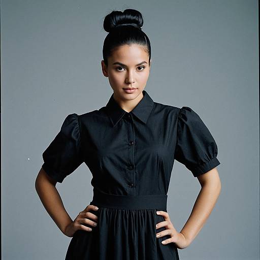 Young Woman in Black Shirt Dress