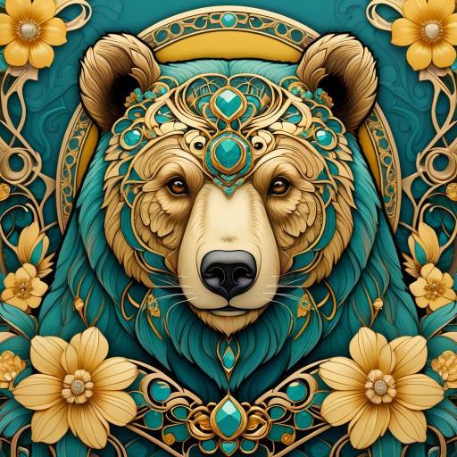 Majestic Bear in Art Nouveau Elegance