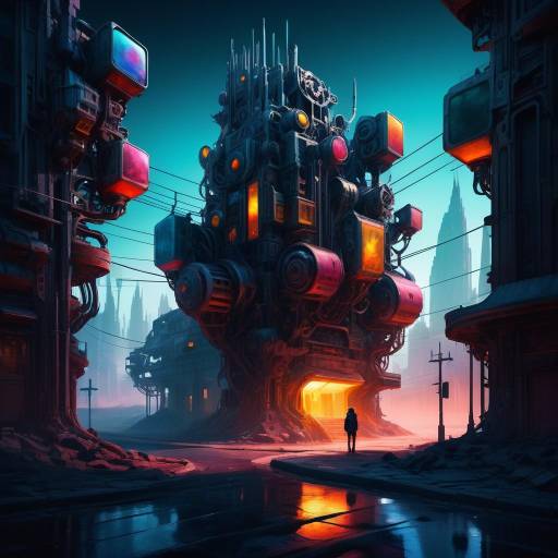 Surreal Mechanical Entities in Vibrant Landscapes