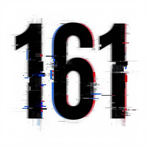 Digital glitch art of bold, black, number 