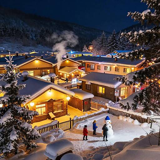 Cozy Snowy Winter Village at Night