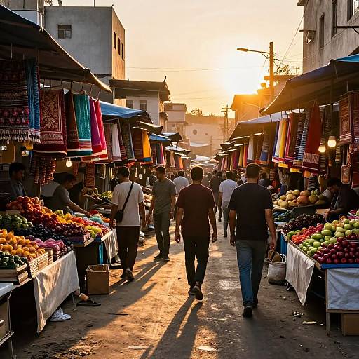 Vibrant Street Market at Sunset