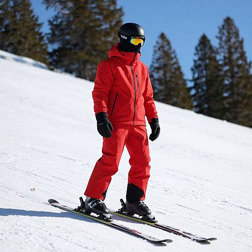 Skier in Red Jacket on Slope