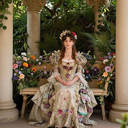 Victorian Woman in Floral Gown