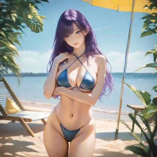 Beach Scene with Purple-Haired Girl Beach Scene with Purple-Haired Girl