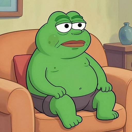 Chubby Pepe Meme in Cozy Living Room
