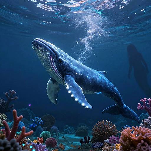 Bioluminescent Whale Spirit in Neon Reef