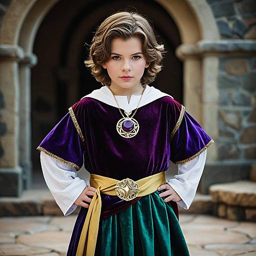 Boy in Medieval Style Villain Costume