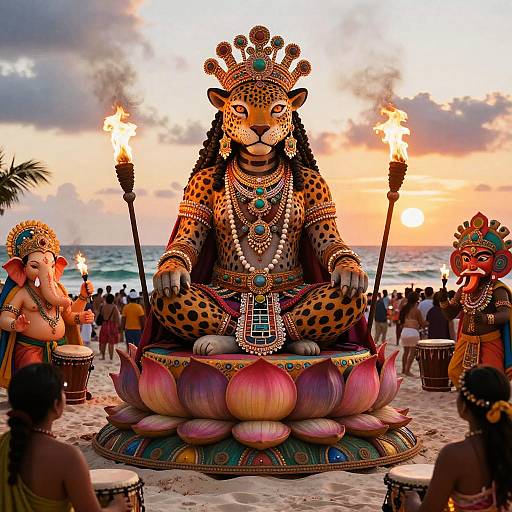 Surreal Mayan Jaguar Festival at Sunset