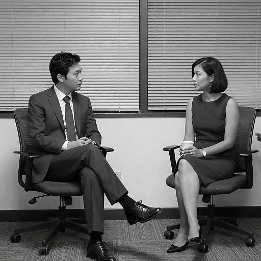 Black and White Office Interaction Scene
