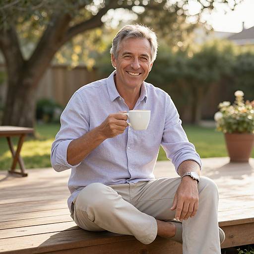 Friendly Middle-Aged Man in Garden