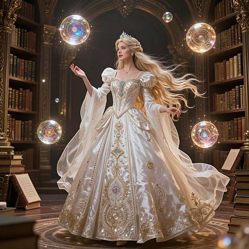 Fantasy Princess in Magical Library