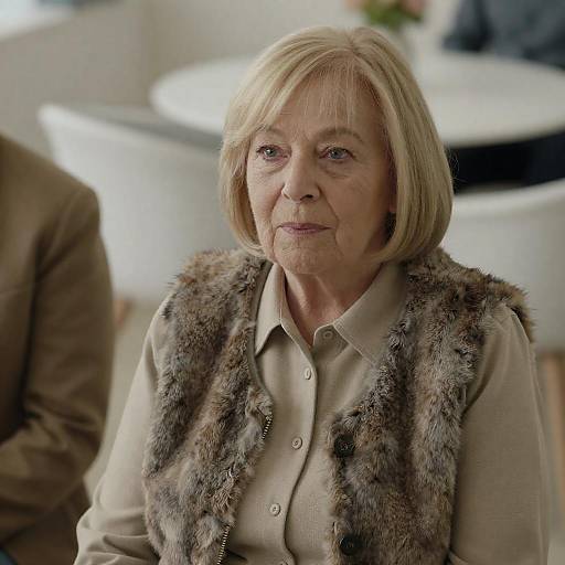 Older Woman with Blonde Hair Wearing Fur Vest