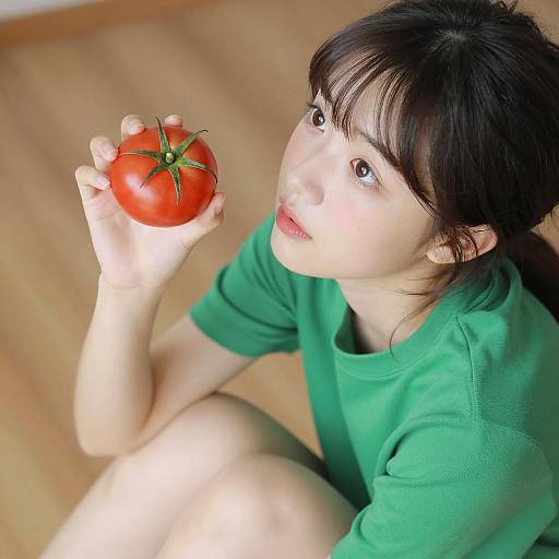 Asian Woman with Tomato in Natural Light