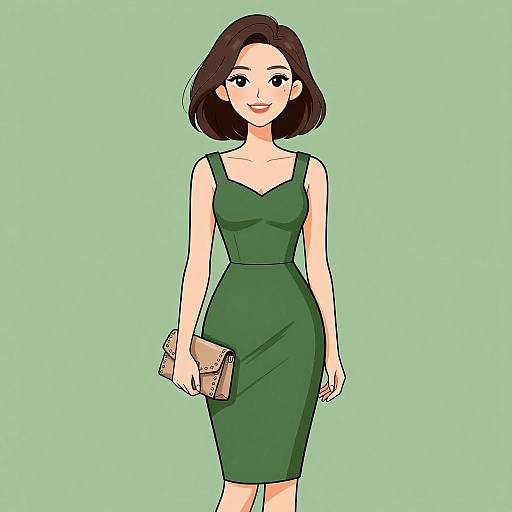Chic Woman in Dark Green Dress