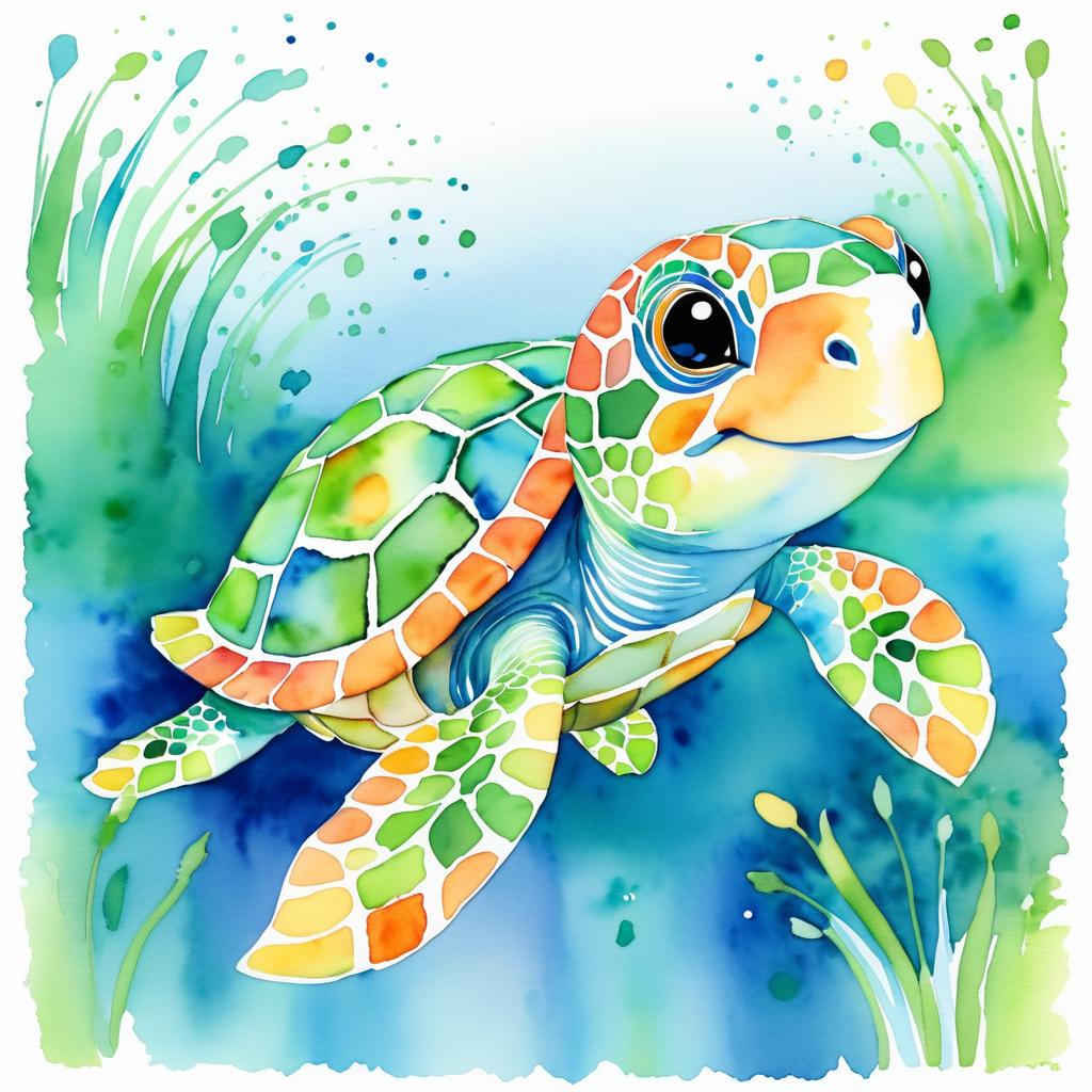 Playful Watercolor Turtle Illustration