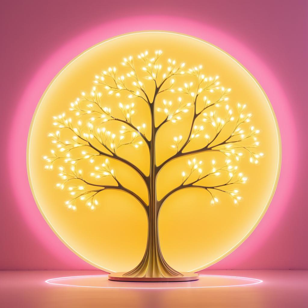 Ethereal Yellow Tree Light Art