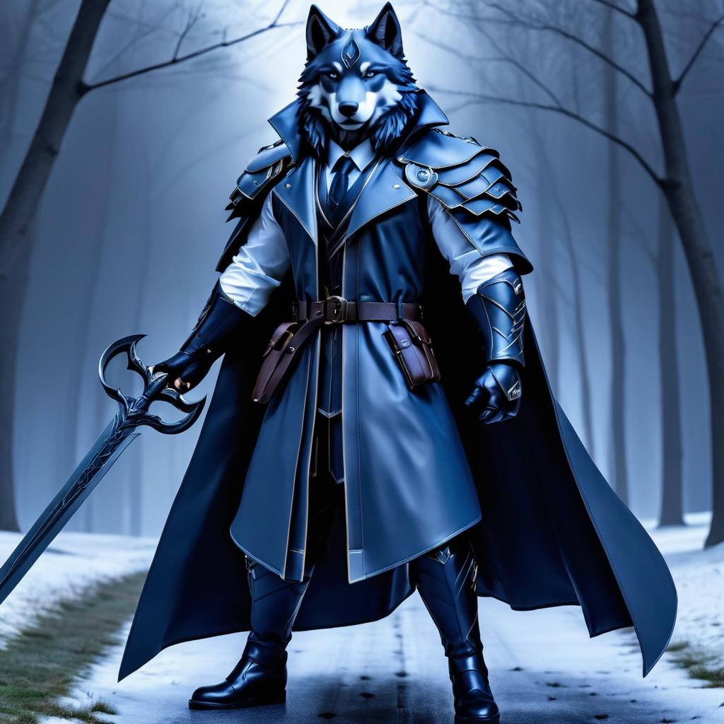 Mystical Wolf Hybrid in Trench Coat Armor