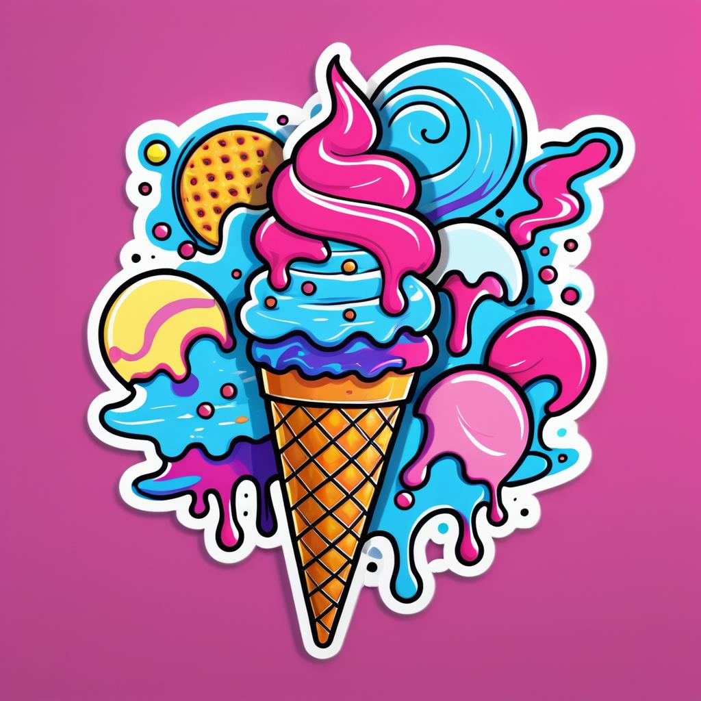 Vibrant Surreal Ice Cream Sticker Art