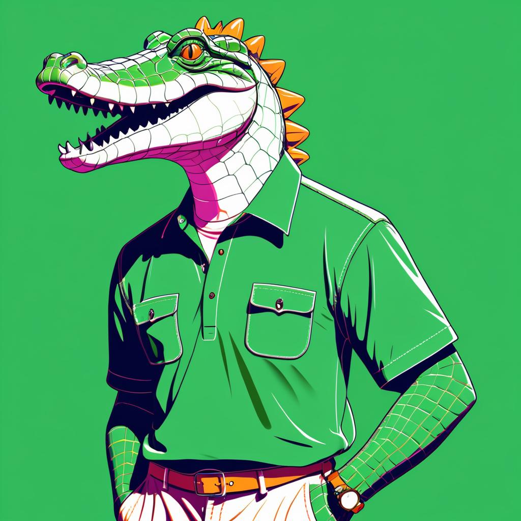 Stylized Line Art of Crocodile in Polo