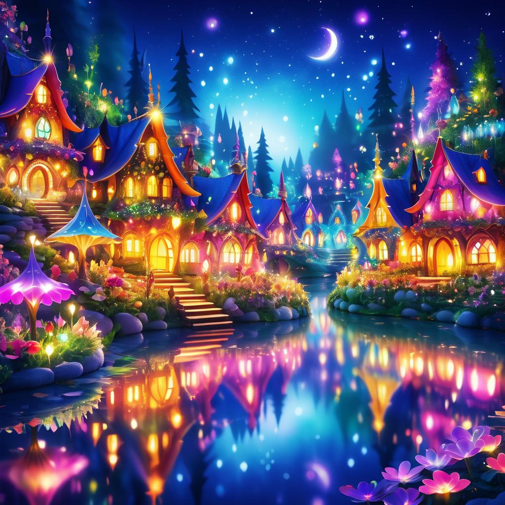 Enchanting Nighttime Fairy Village Scene