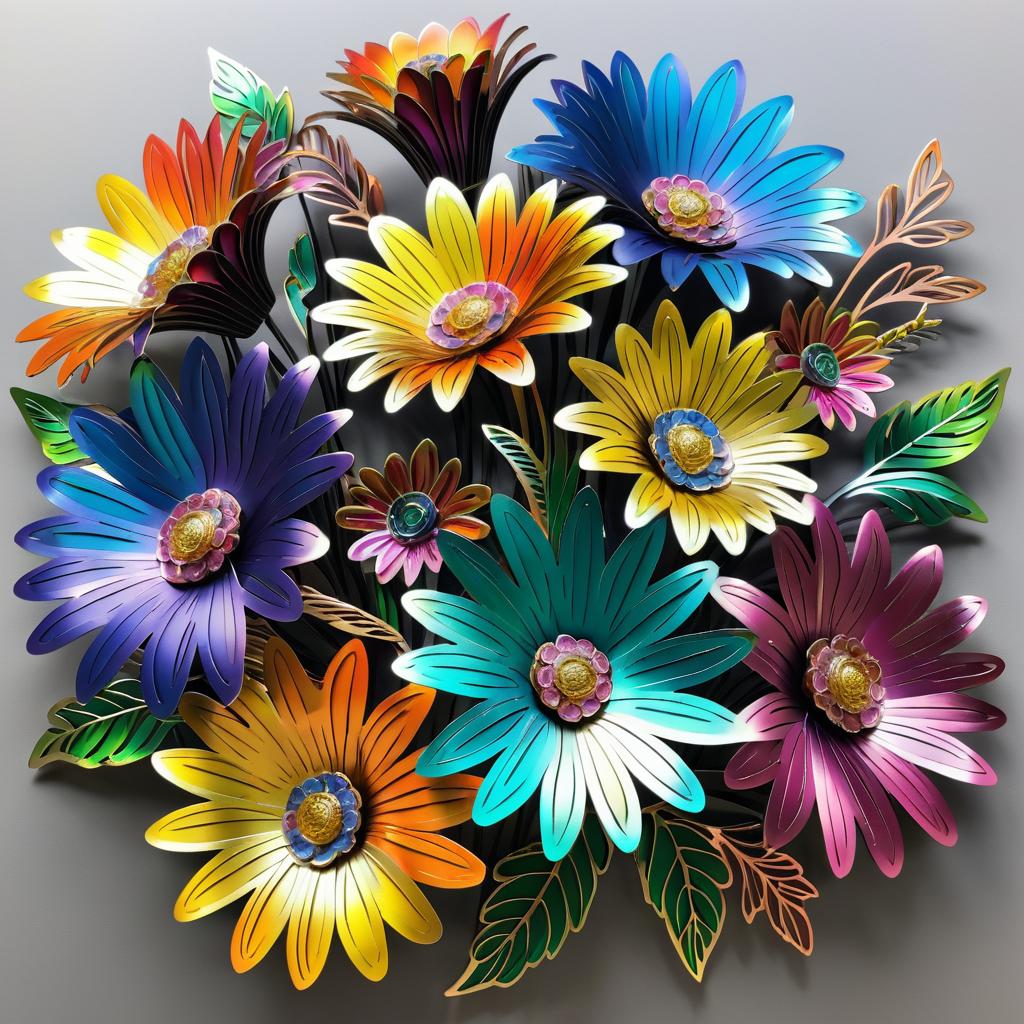 Metallic Bouquet: Hyperrealistic Floral Art