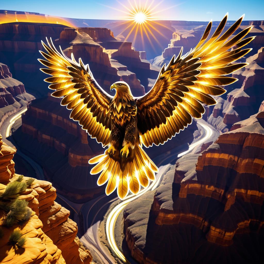 Radiant Golden Eagle Over Majestic Canyon