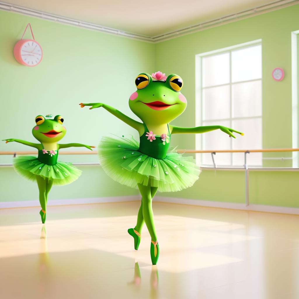 Ballet Frog in a Tutu Dance Studio