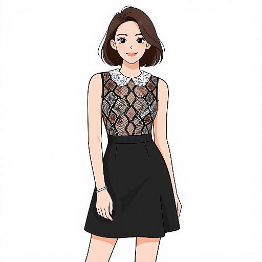 Chic Woman in Lace Snake-Skin Dress