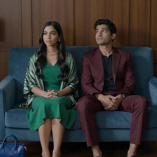 Man and Woman on Blue Couch