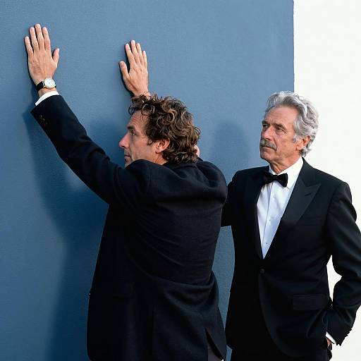 Two Men in Formal Attire by Wall