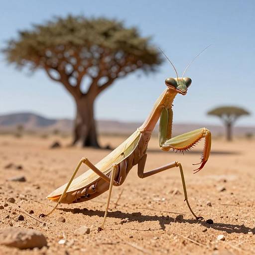 Giant Praying Mantis in Desert
