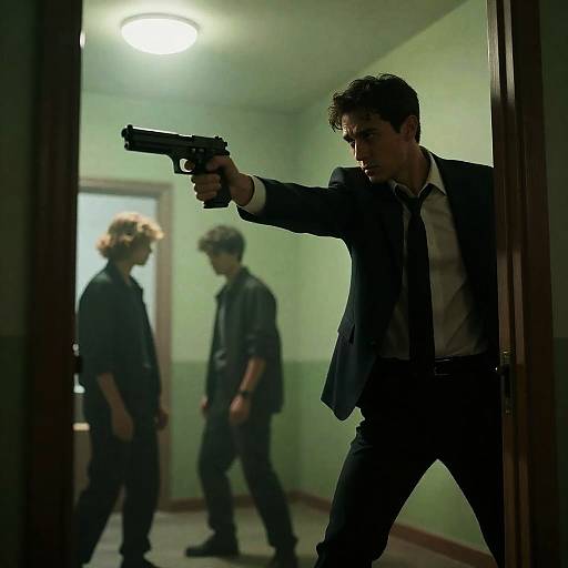 Suspenseful Scene with Intense Characters