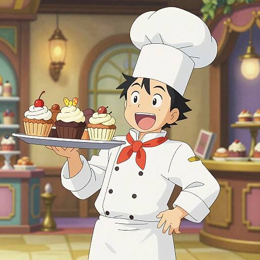 Whimsical Anime Pastry Chef Scene