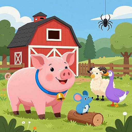 Vibrant Farm Scene with Playful Animals