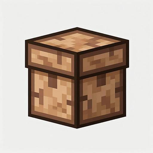 Pixel art of a block with a brown and beige checkerboard pattern, featuring black outlines, floating against a white background.