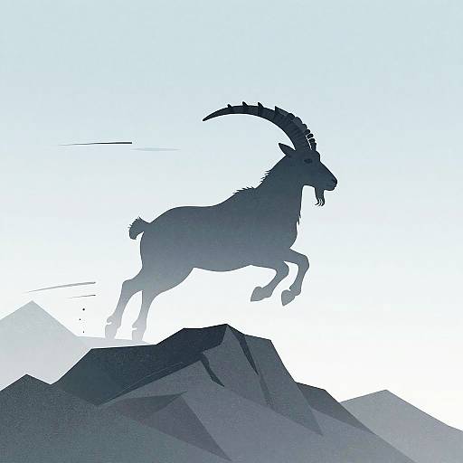 Stylized Leaping Mountain Goats Silhouette
