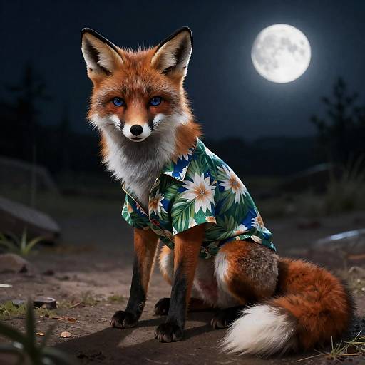 Feral Fox Portrait Under the Moonlight