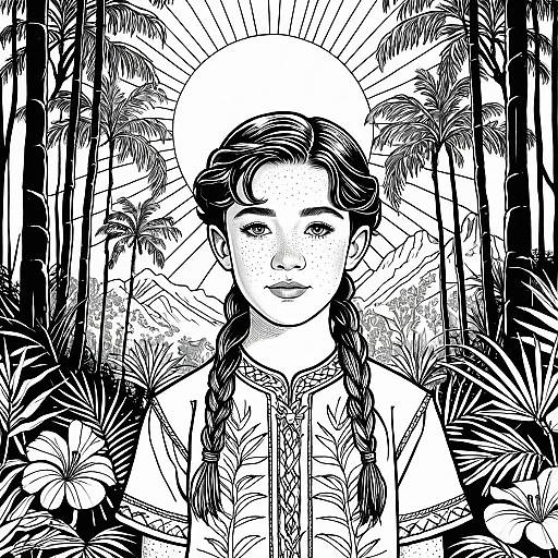 Art Nouveau Boy with Braids in Enchanted Forest