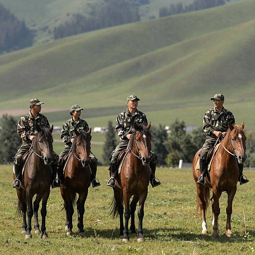 Group of Riders on Horseback in Nature