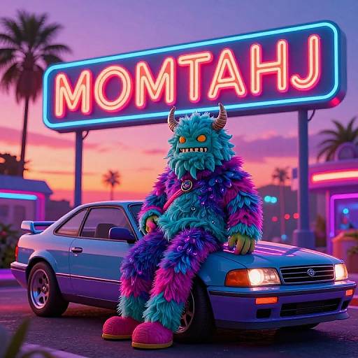 Photograph of a neon-lit 