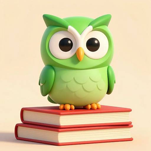 Adorable Green Owl on Books