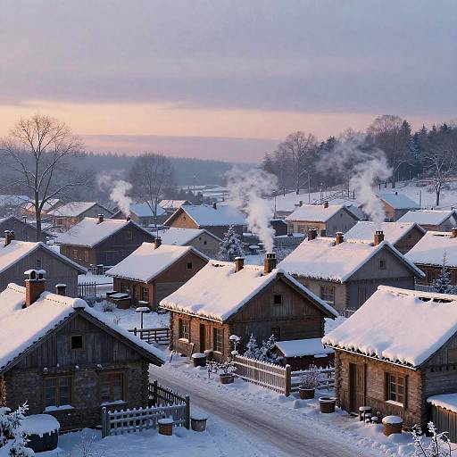 Serene Snowy Village at Dusk