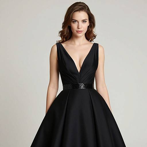 Elegant Woman in Black Ball Gown