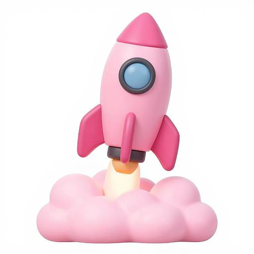 Kawaii Pink Rocket Launch Illustration