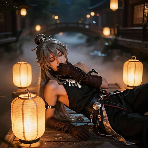 Lantern-Lit Aether: Playful Melancholy Portrait