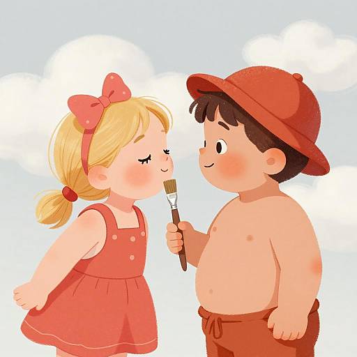 Charming Children in Red Attire Illustration